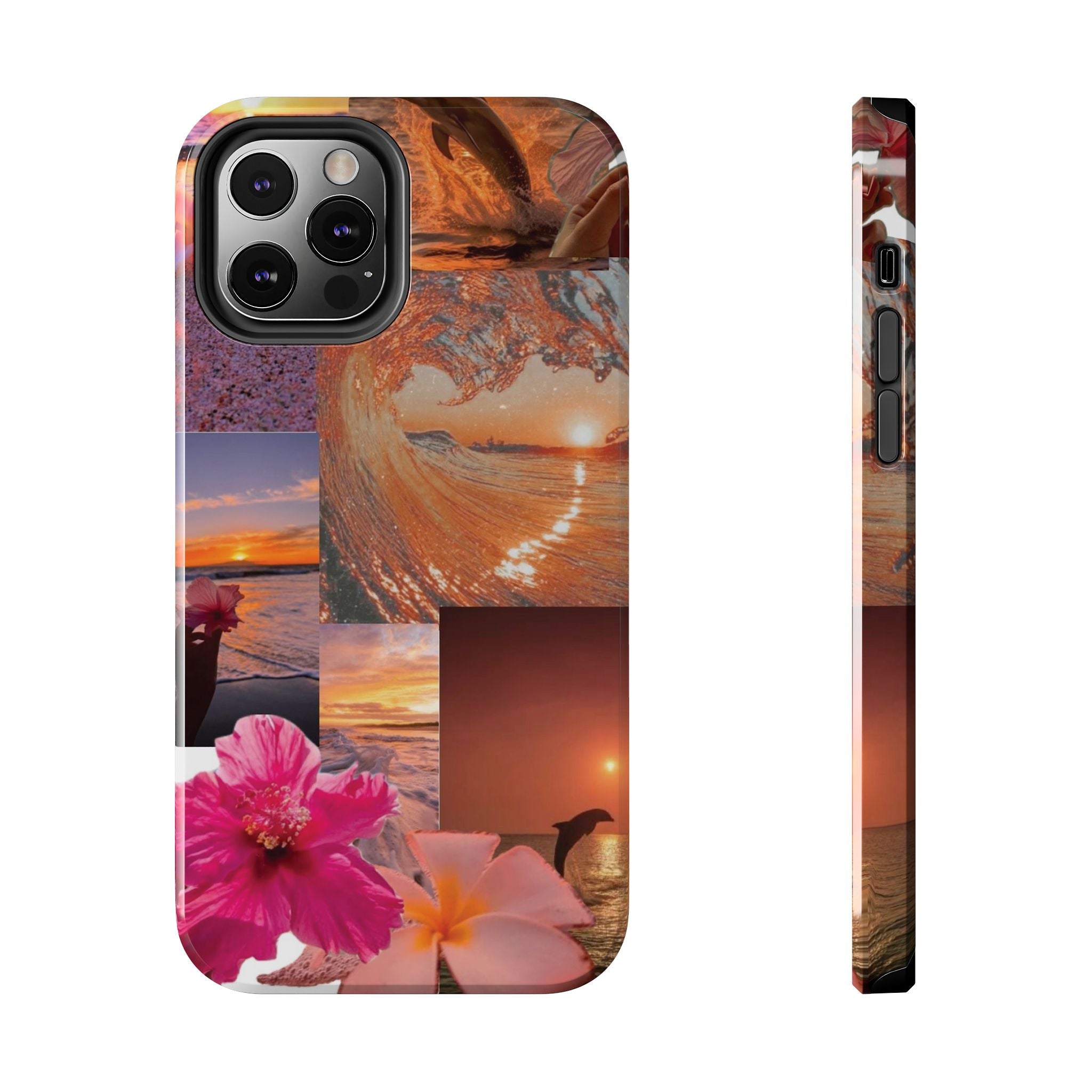 Tough Phone Case — Tropical Sunset Collage, Beach Wave & Hibiscus Protection