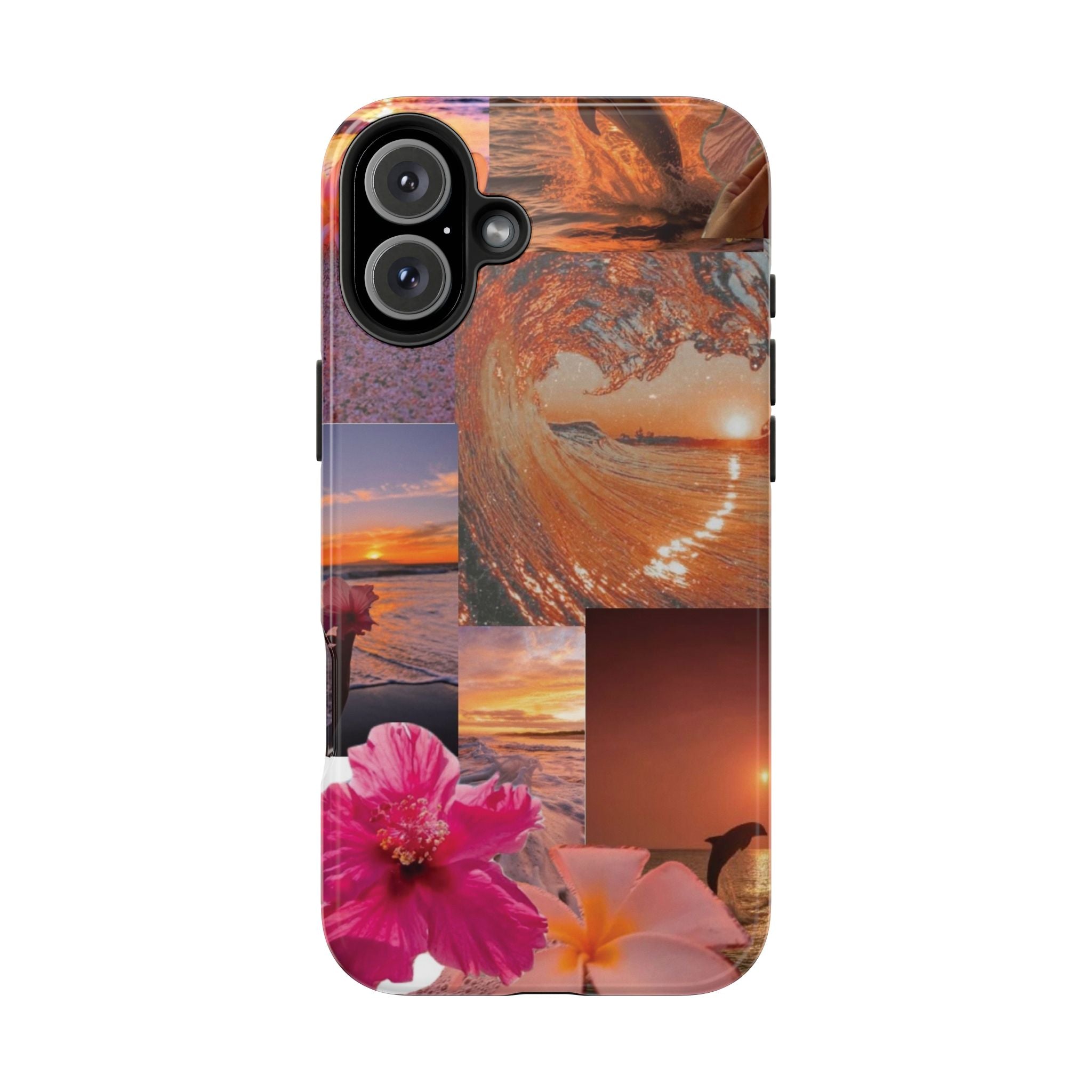 Tough Phone Case — Tropical Sunset Collage, Beach Wave & Hibiscus Protection