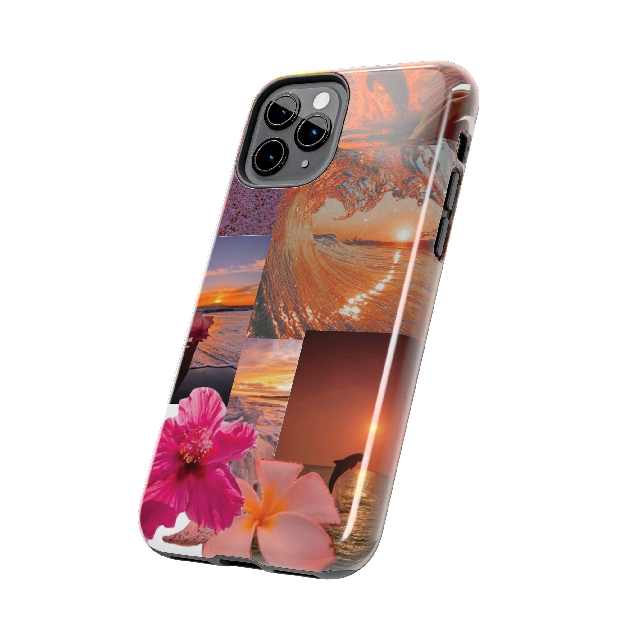 Tough Phone Case — Tropical Sunset Collage, Beach Wave & Hibiscus Protection