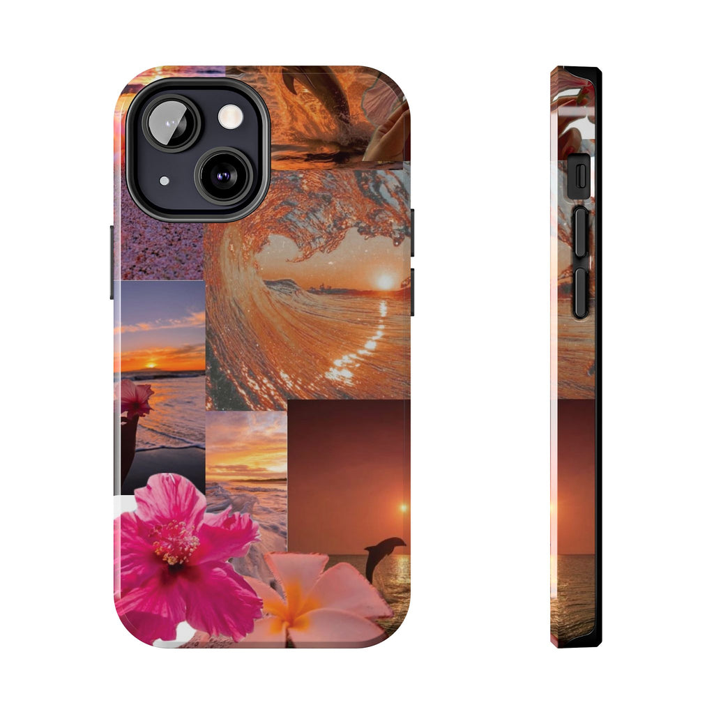 Tough Phone Case — Tropical Sunset Collage, Beach Wave & Hibiscus Protection