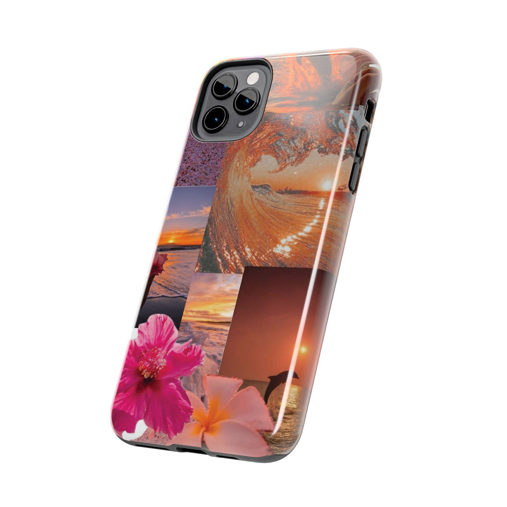 Tough Phone Case — Tropical Sunset Collage, Beach Wave & Hibiscus Protection