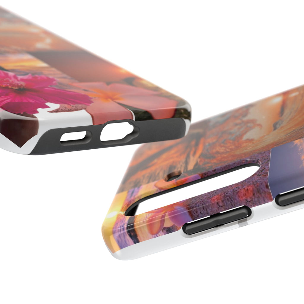 Tough Phone Case — Tropical Sunset Collage, Beach Wave & Hibiscus Protection
