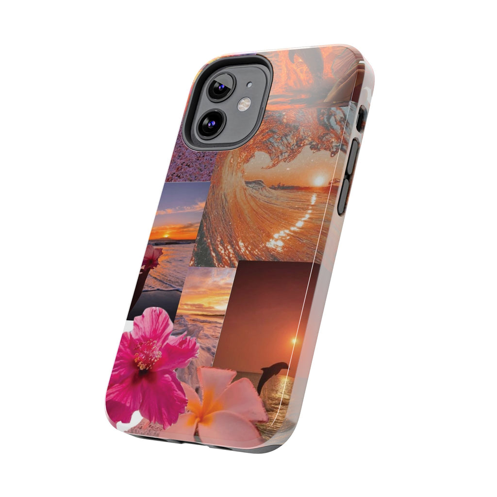 Tough Phone Case — Tropical Sunset Collage, Beach Wave & Hibiscus Protection