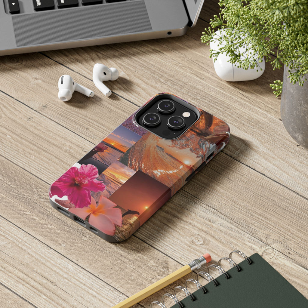 Tough Phone Case — Tropical Sunset Collage, Beach Wave & Hibiscus Protection