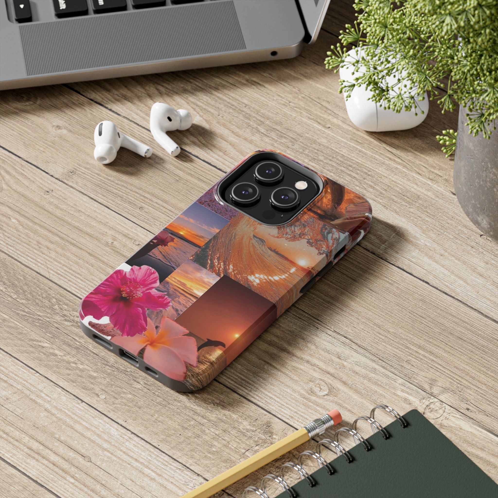 Tough Phone Case — Tropical Sunset Collage, Beach Wave & Hibiscus Protection
