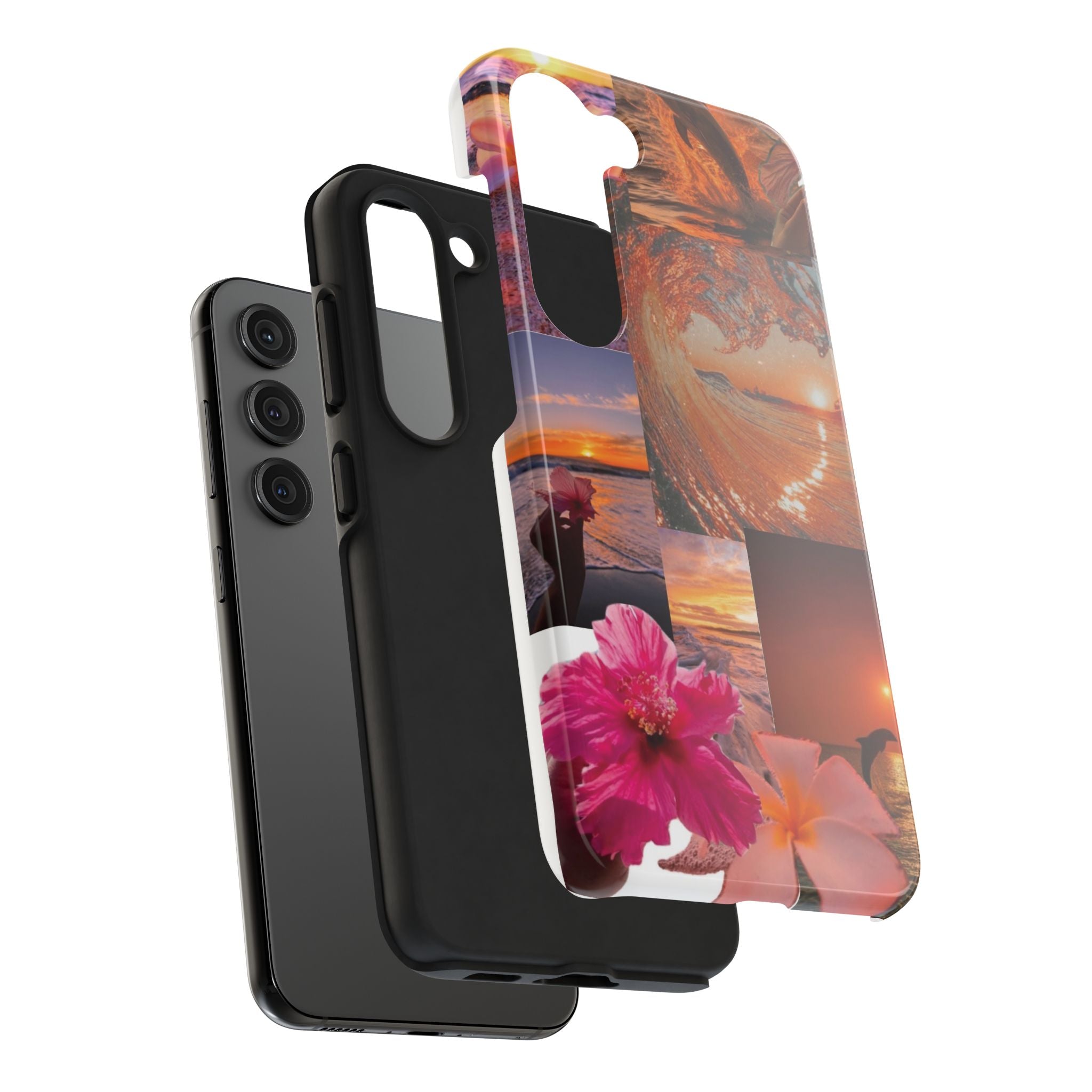 Tough Phone Case — Tropical Sunset Collage, Beach Wave & Hibiscus Protection