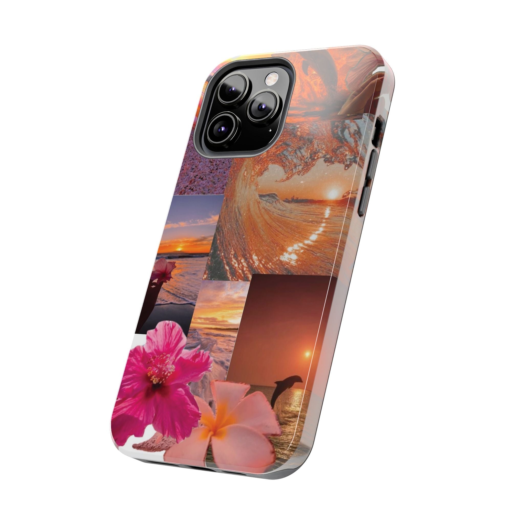 Tough Phone Case — Tropical Sunset Collage, Beach Wave & Hibiscus Protection