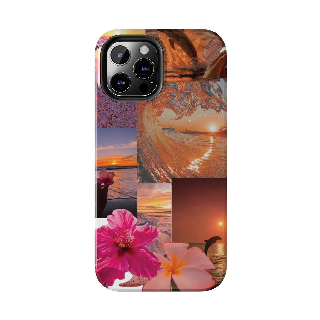 Tough Phone Case — Tropical Sunset Collage, Beach Wave & Hibiscus Protection