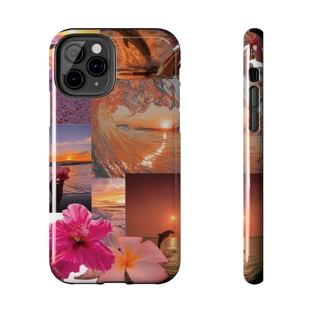 Tough Phone Case — Tropical Sunset Collage, Beach Wave & Hibiscus Protection