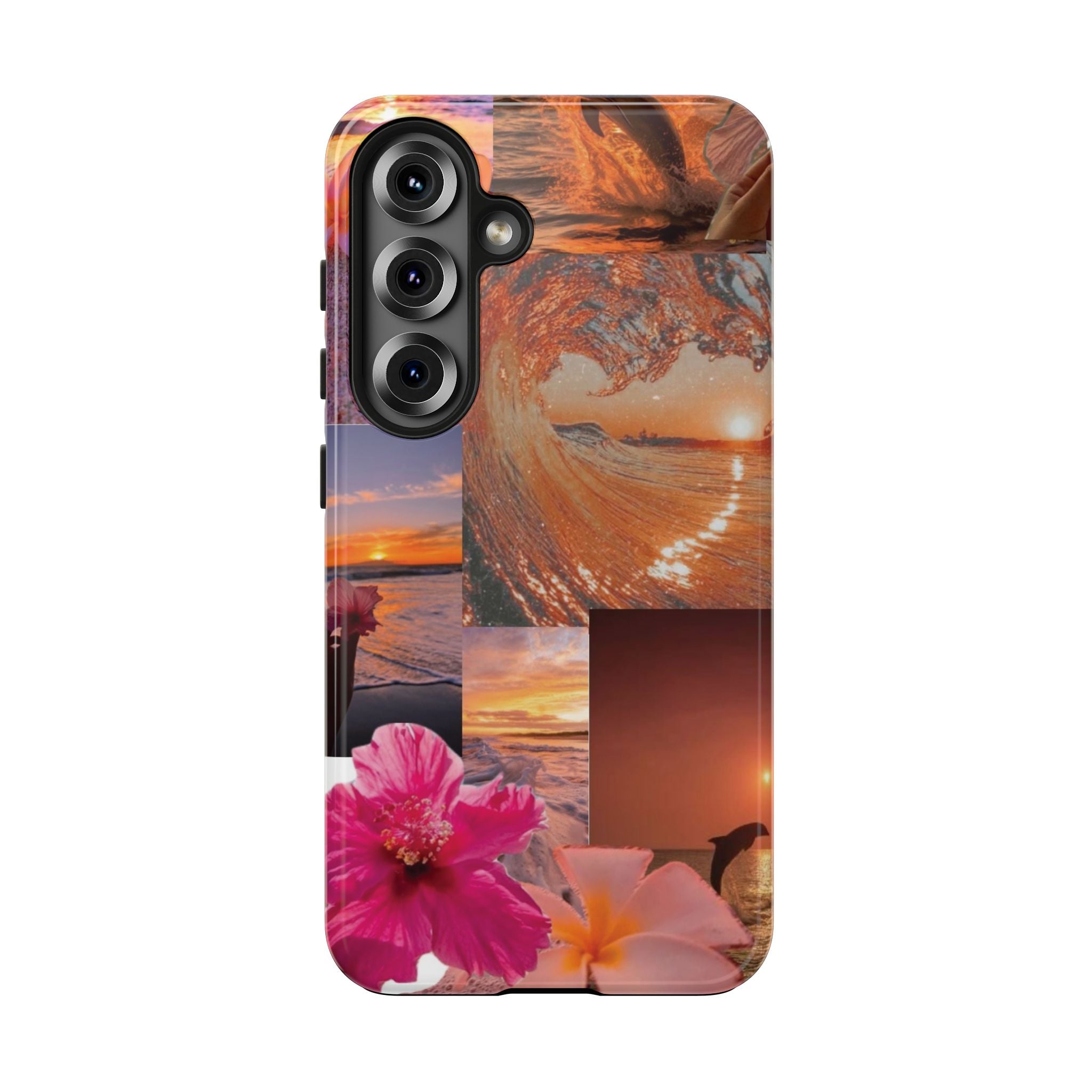 Tough Phone Case — Tropical Sunset Collage, Beach Wave & Hibiscus Protection