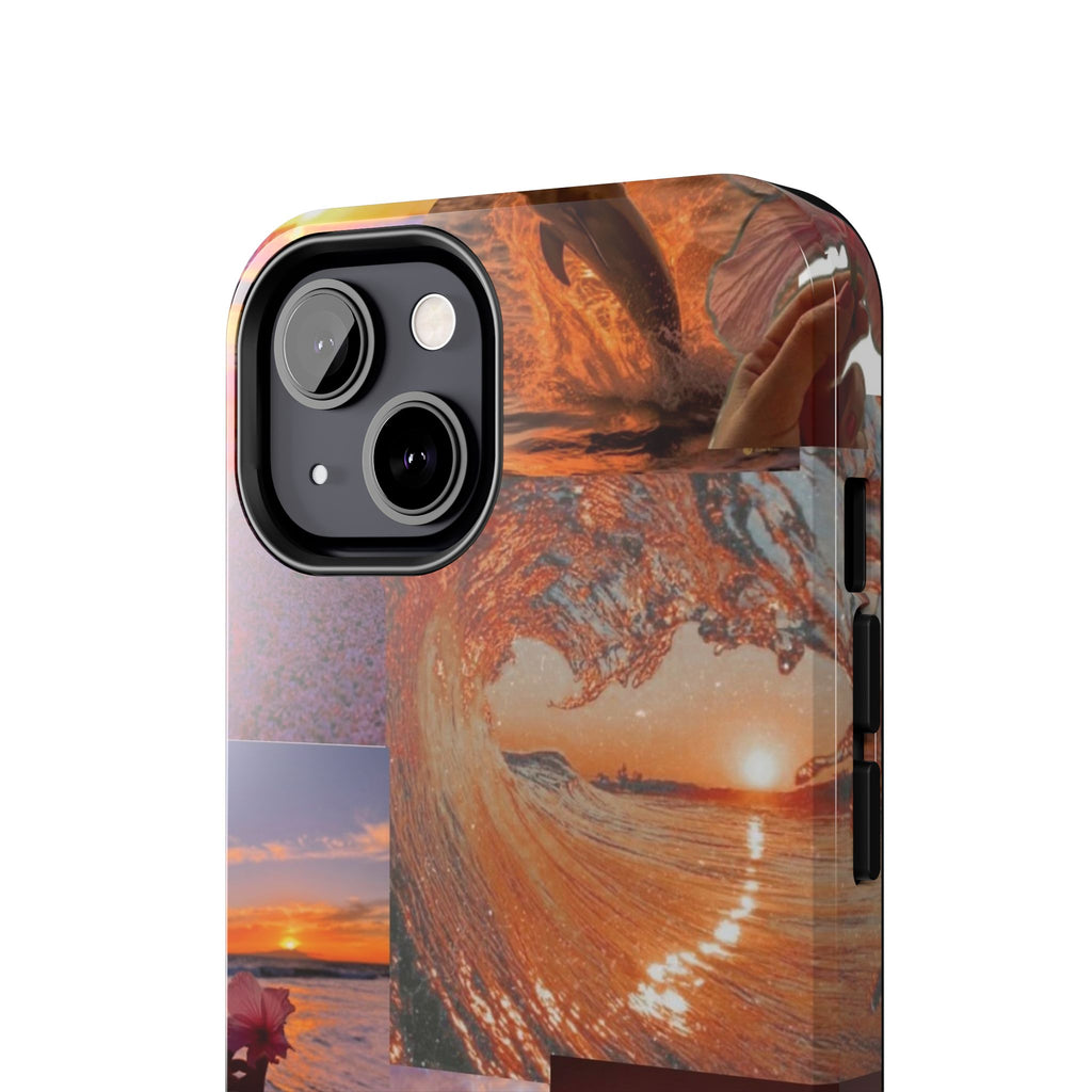 Tough Phone Case — Tropical Sunset Collage, Beach Wave & Hibiscus Protection