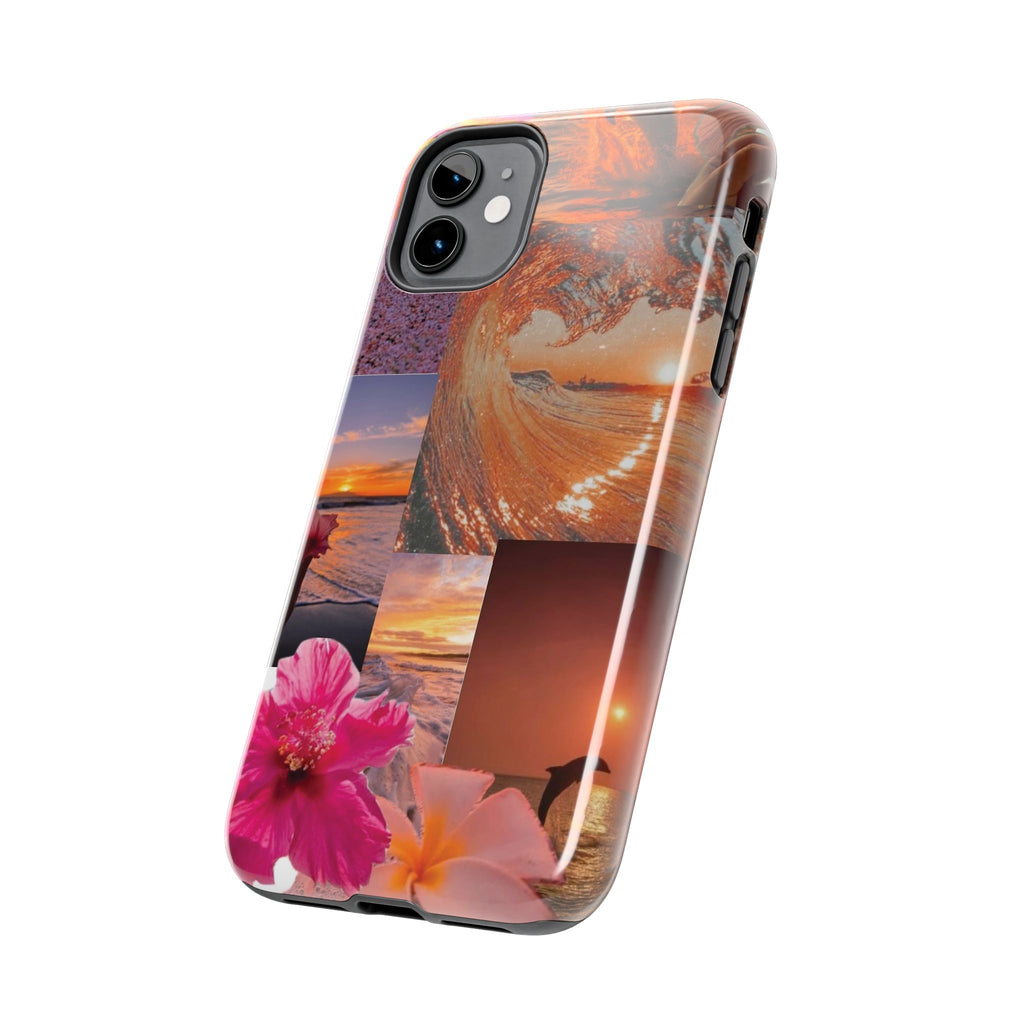 Tough Phone Case — Tropical Sunset Collage, Beach Wave & Hibiscus Protection
