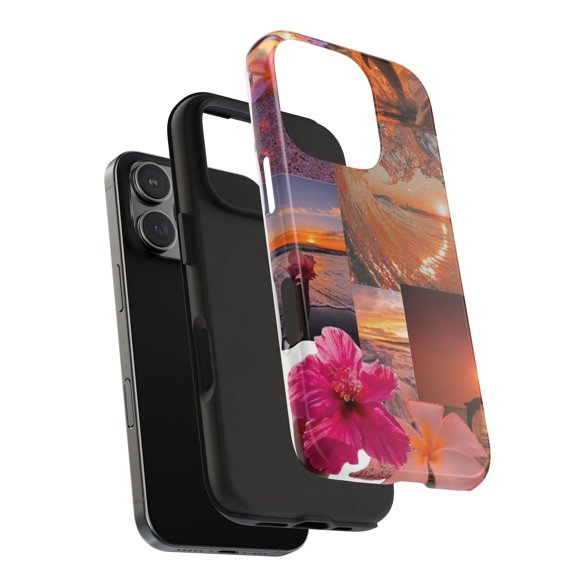 Tough Phone Case — Tropical Sunset Collage, Beach Wave & Hibiscus Protection