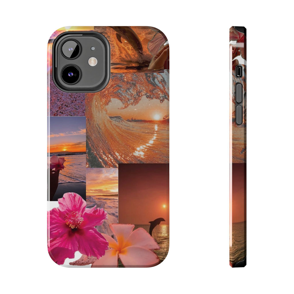 Tough Phone Case — Tropical Sunset Collage, Beach Wave & Hibiscus Protection