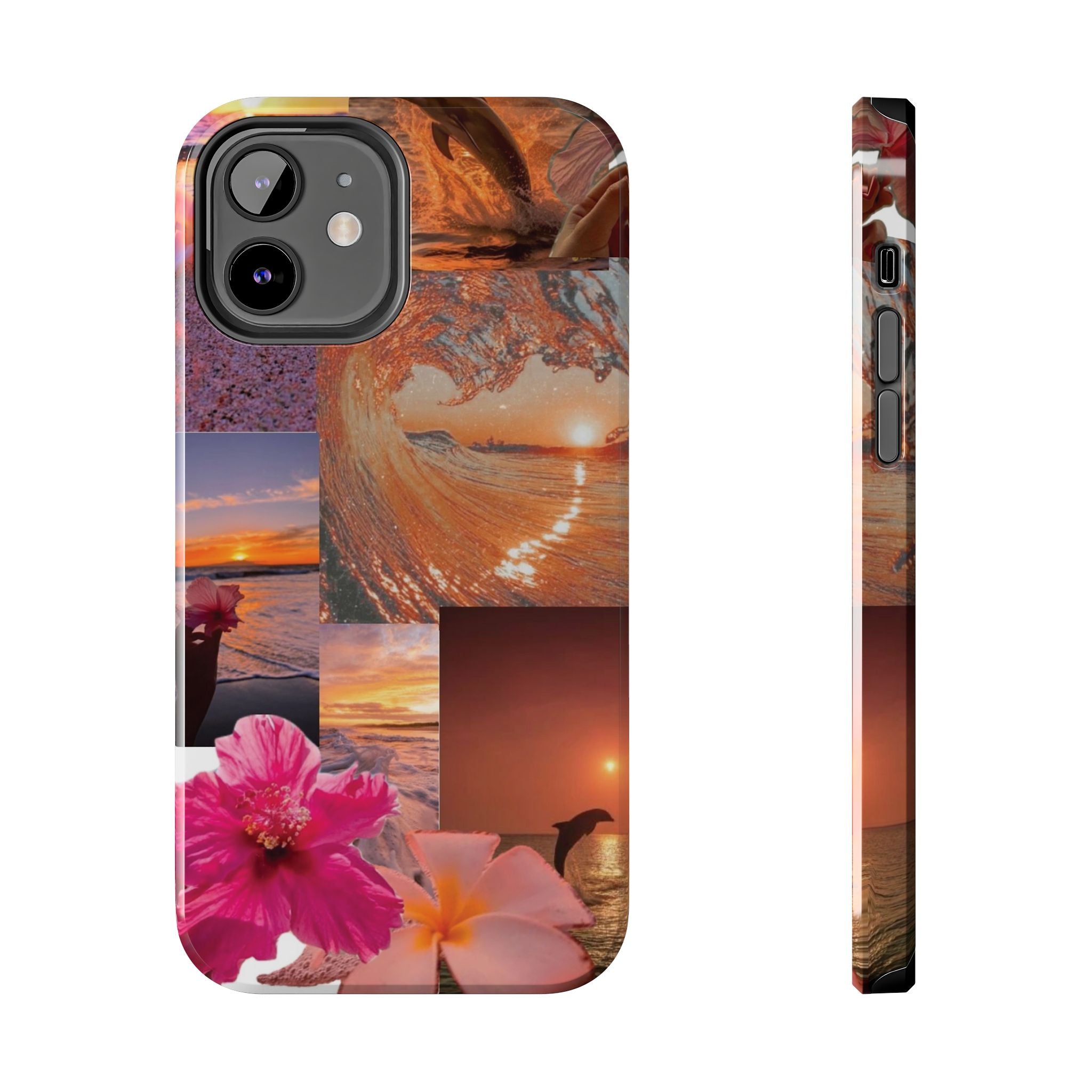 Tough Phone Case — Tropical Sunset Collage, Beach Wave & Hibiscus Protection