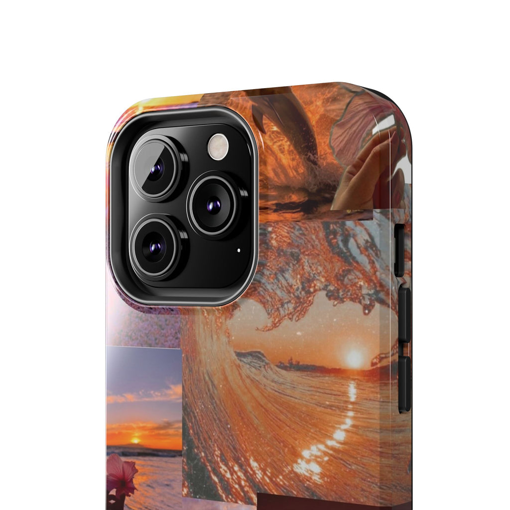 Tough Phone Case — Tropical Sunset Collage, Beach Wave & Hibiscus Protection