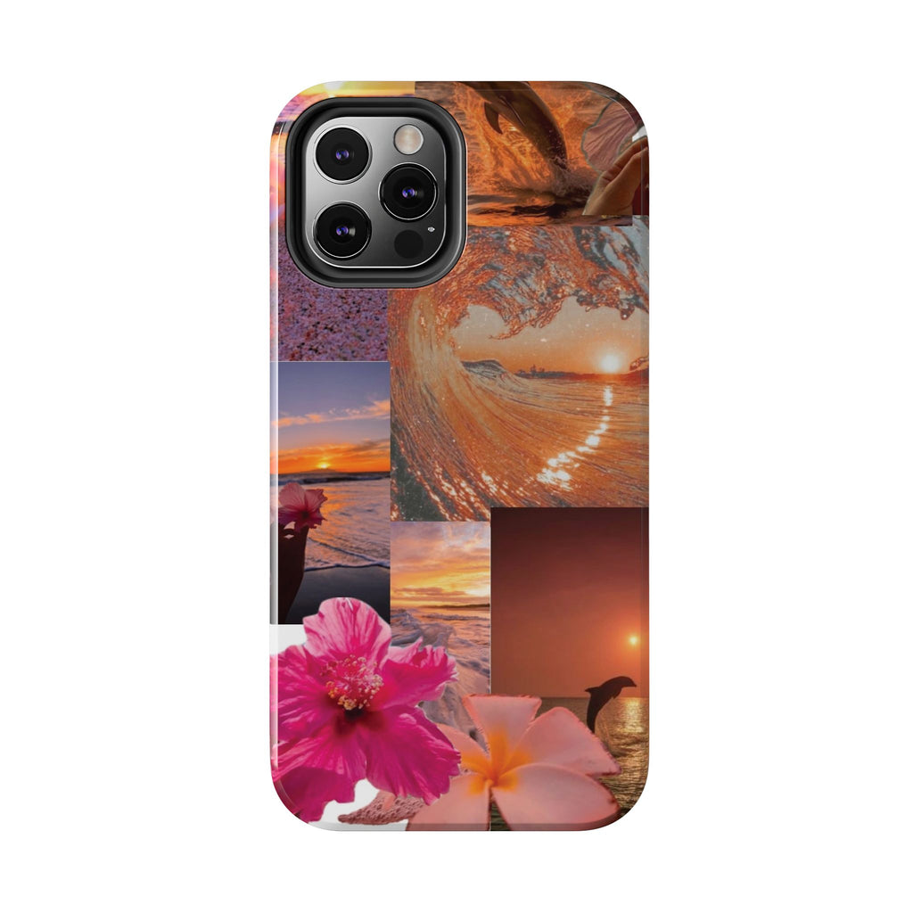 Tough Phone Case — Tropical Sunset Collage, Beach Wave & Hibiscus Protection