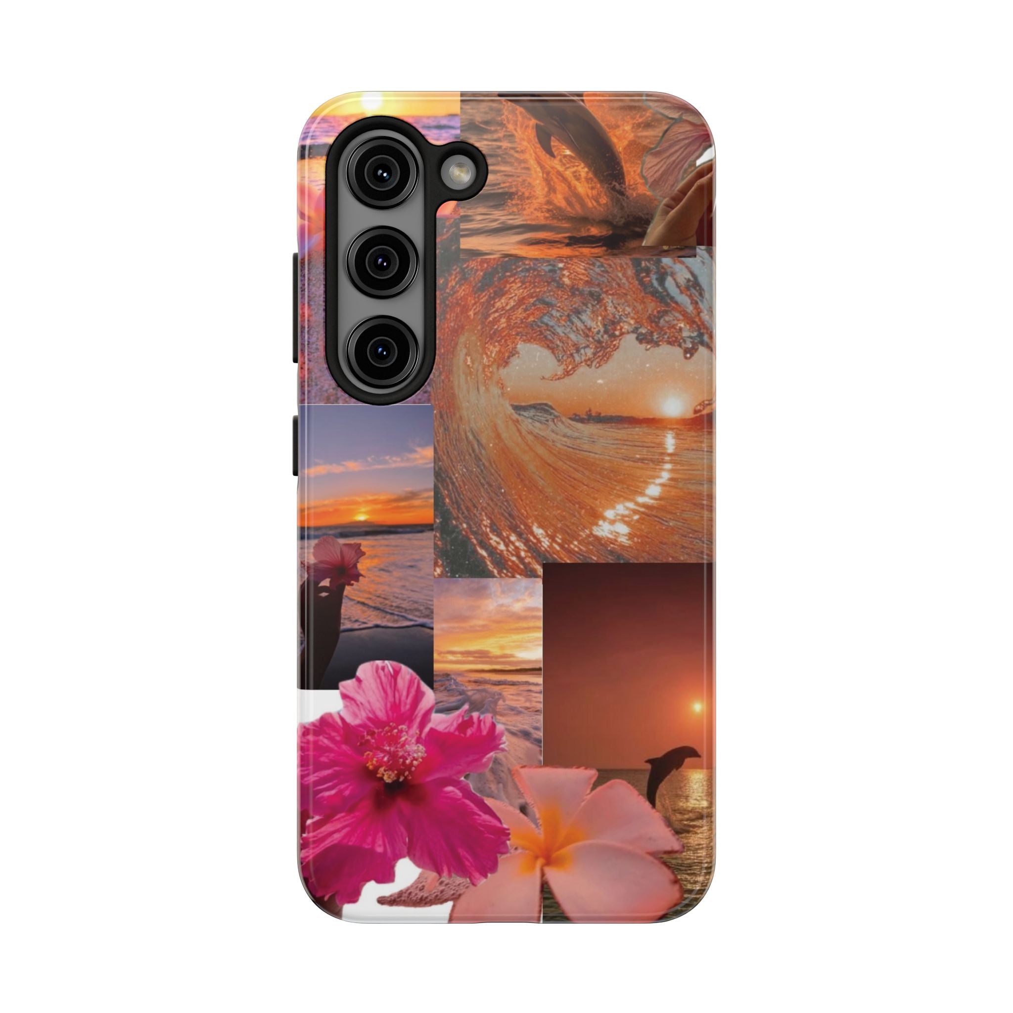 Tough Phone Case — Tropical Sunset Collage, Beach Wave & Hibiscus Protection