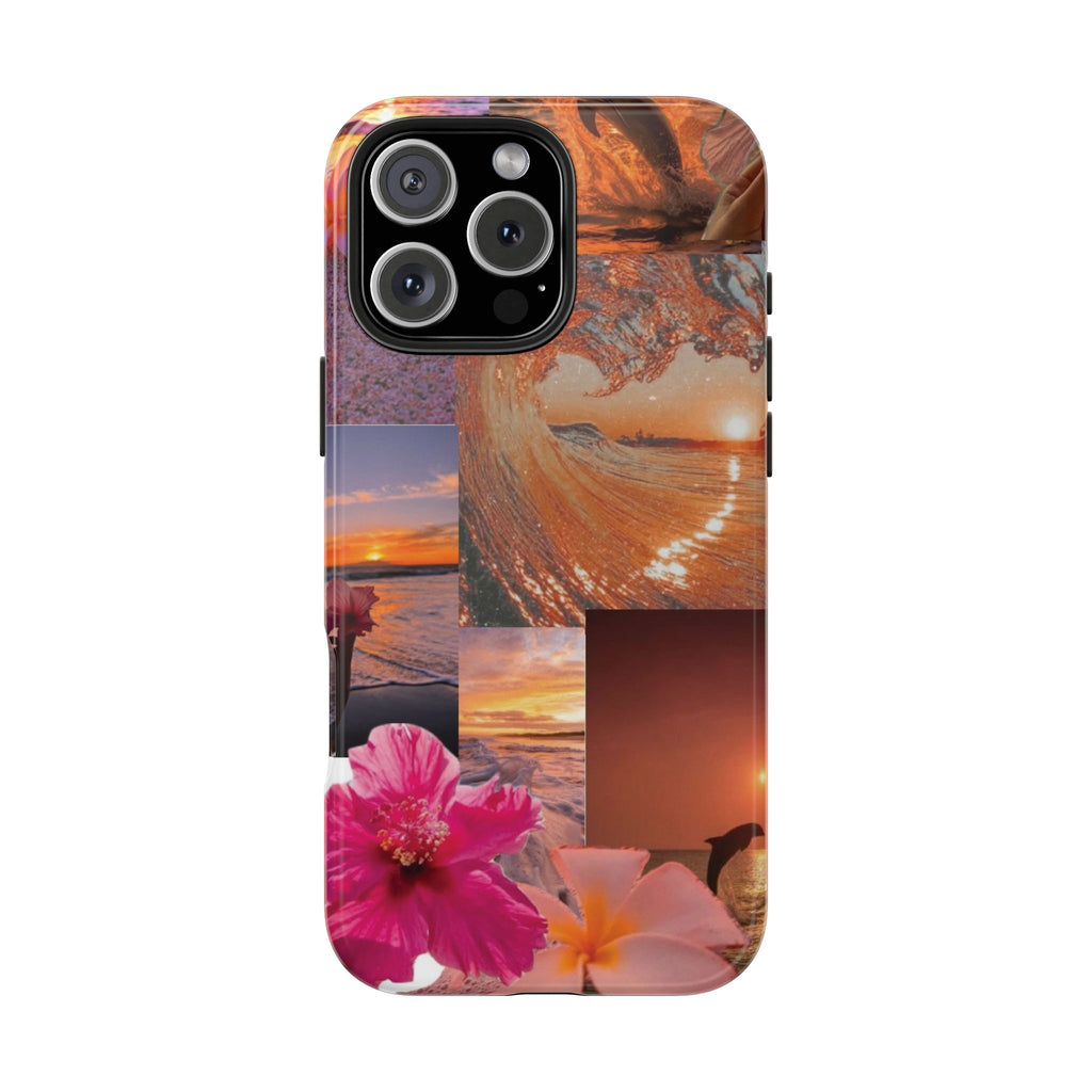 Tough Phone Case — Tropical Sunset Collage, Beach Wave & Hibiscus Protection