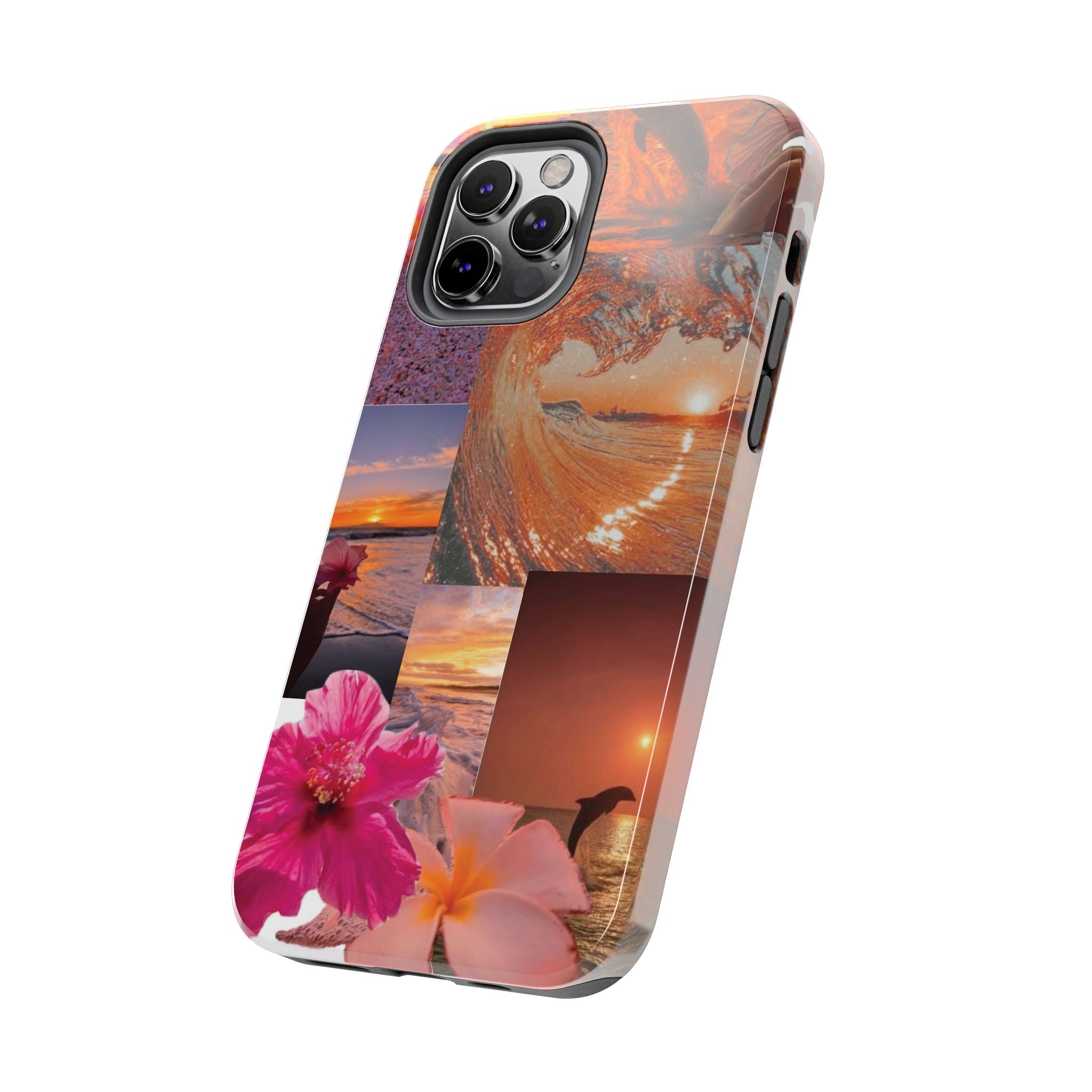 Tough Phone Case — Tropical Sunset Collage, Beach Wave & Hibiscus Protection