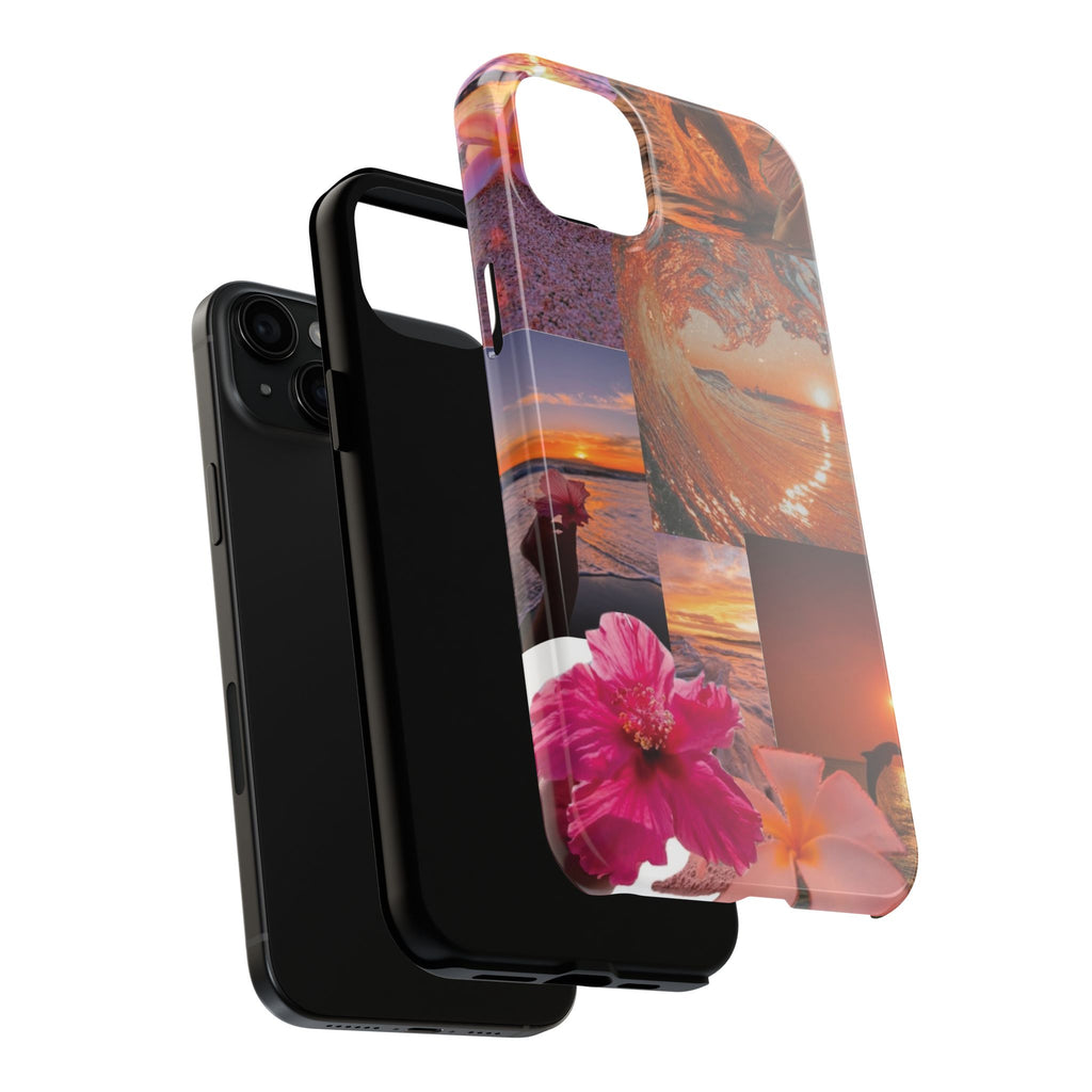 Tough Phone Case — Tropical Sunset Collage, Beach Wave & Hibiscus Protection