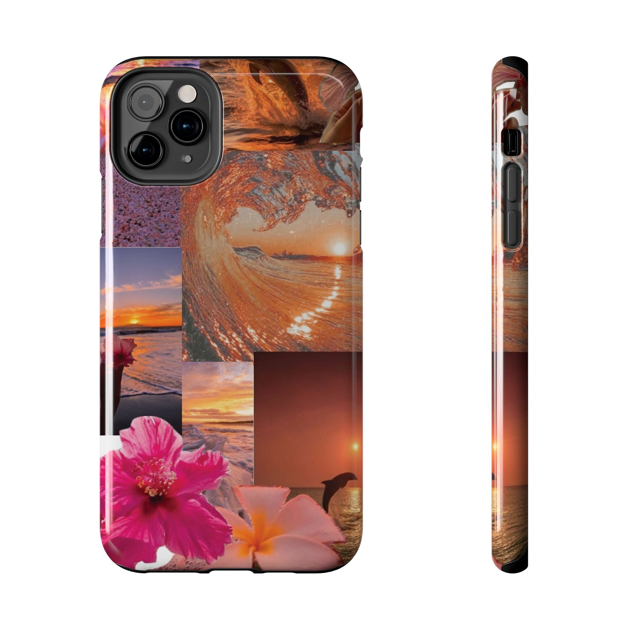 Tough Phone Case — Tropical Sunset Collage, Beach Wave & Hibiscus Protection