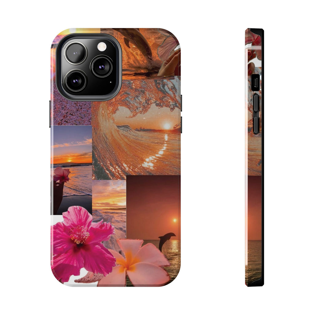 Tough Phone Case — Tropical Sunset Collage, Beach Wave & Hibiscus Protection