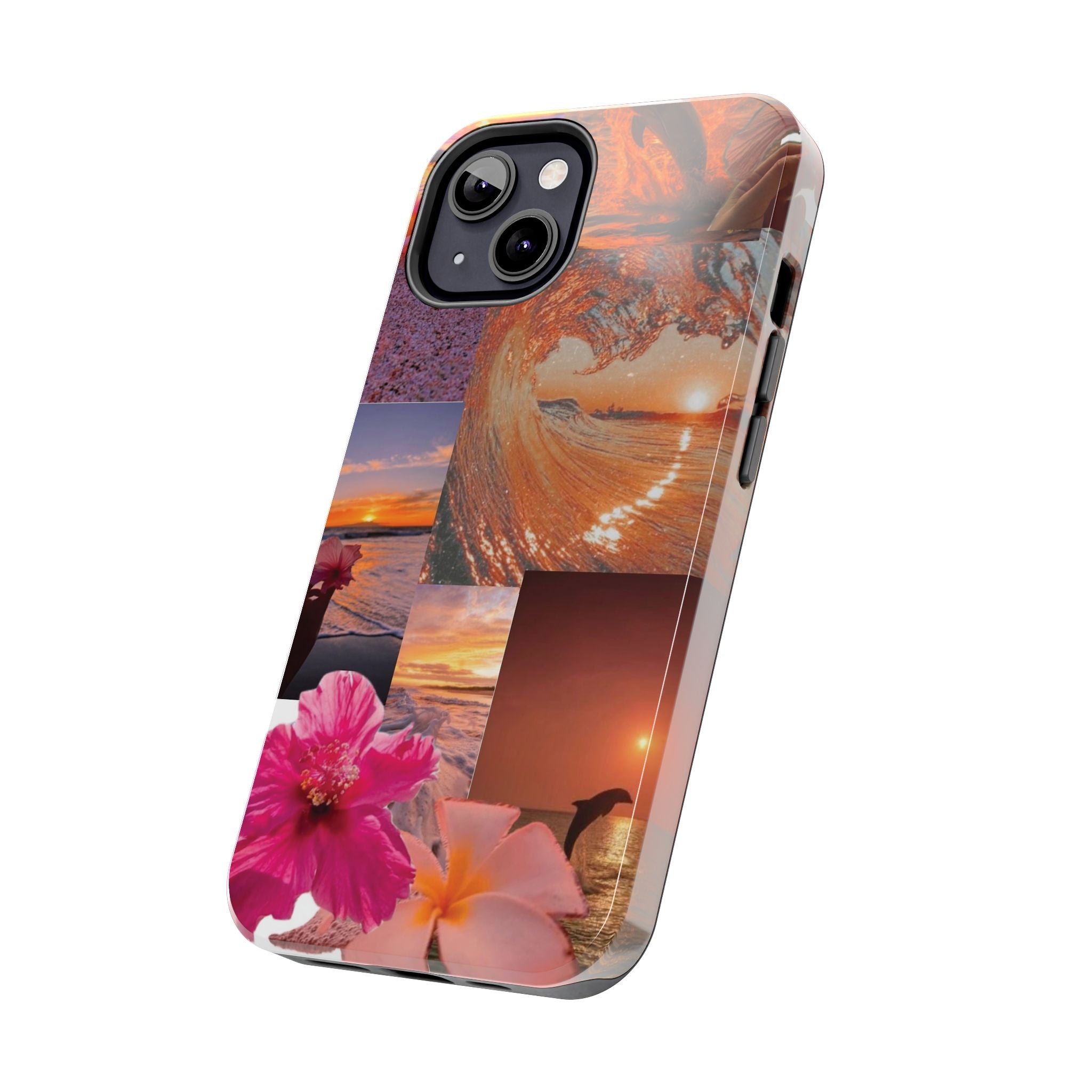 Tough Phone Case — Tropical Sunset Collage, Beach Wave & Hibiscus Protection