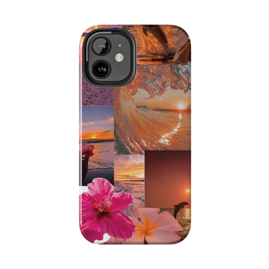 Tough Phone Case — Tropical Sunset Collage, Beach Wave & Hibiscus Protection