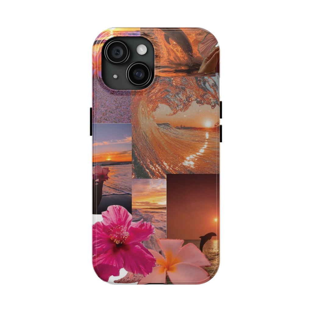 Tough Phone Case — Tropical Sunset Collage, Beach Wave & Hibiscus Protection