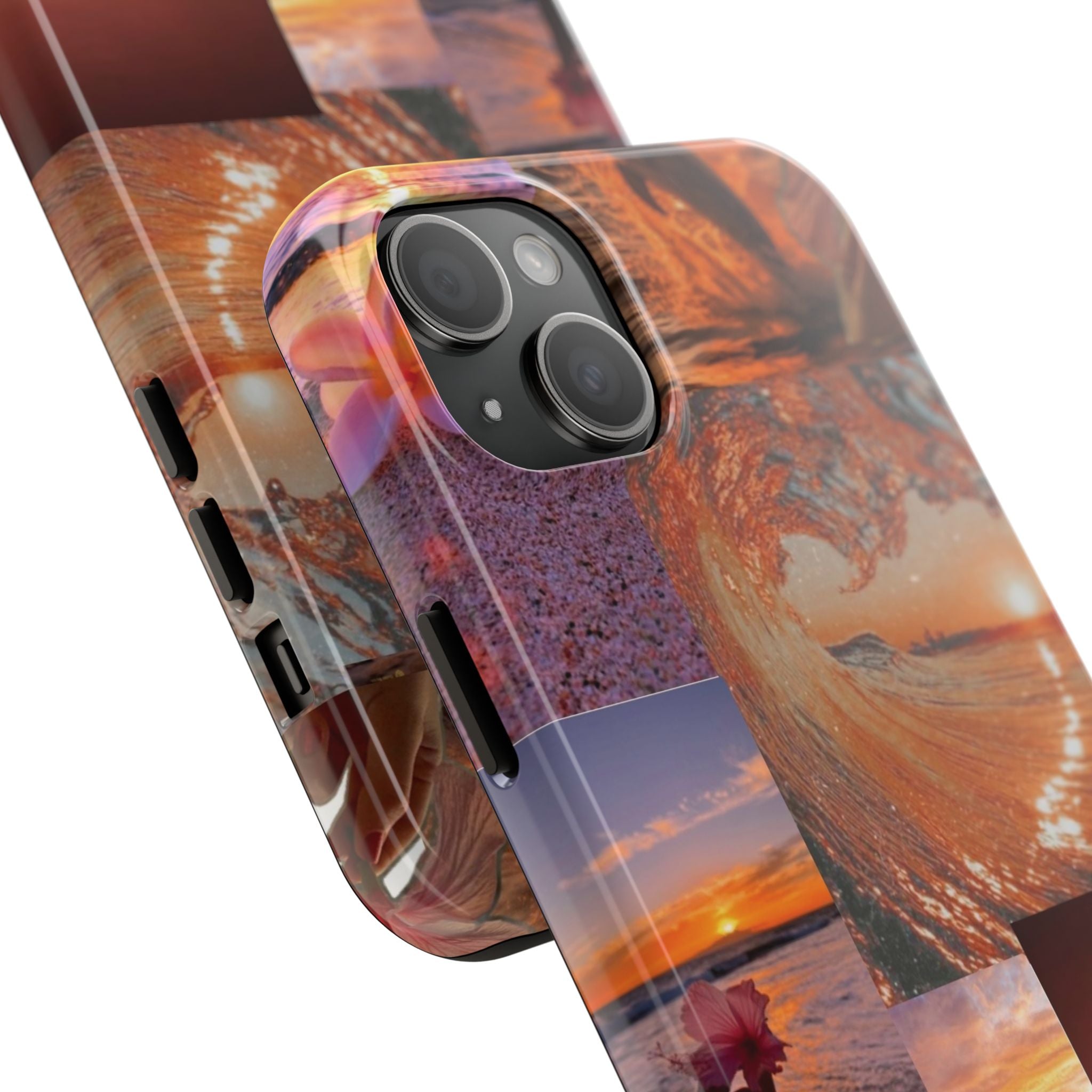 Tough Phone Case — Tropical Sunset Collage, Beach Wave & Hibiscus Protection