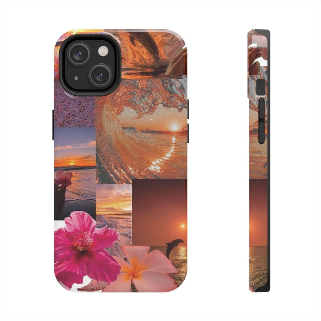 Tough Phone Case — Tropical Sunset Collage, Beach Wave & Hibiscus Protection