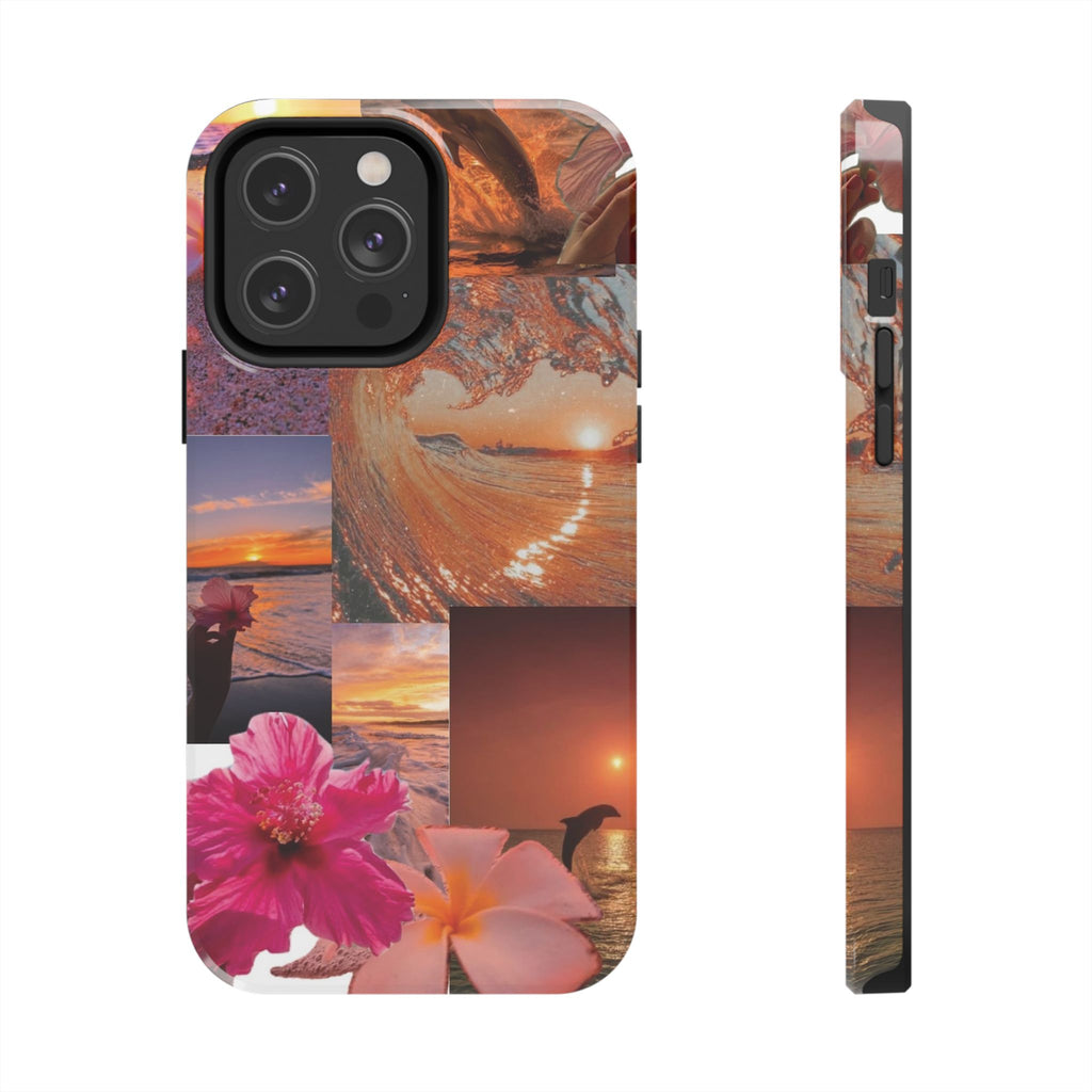 Tough Phone Case — Tropical Sunset Collage, Beach Wave & Hibiscus Protection