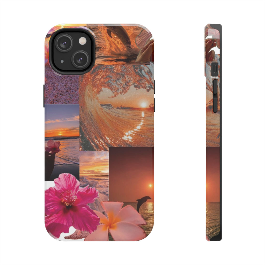 Tough Phone Case — Tropical Sunset Collage, Beach Wave & Hibiscus Protection