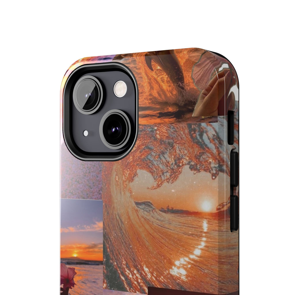 Tough Phone Case — Tropical Sunset Collage, Beach Wave & Hibiscus Protection