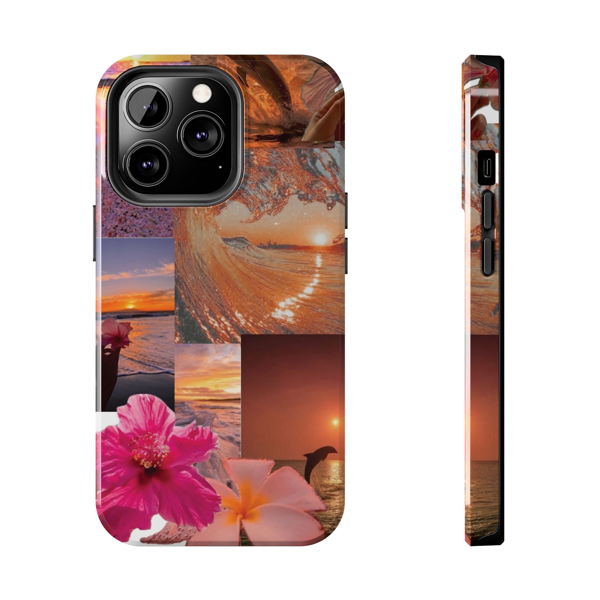 Tough Phone Case — Tropical Sunset Collage, Beach Wave & Hibiscus Protection