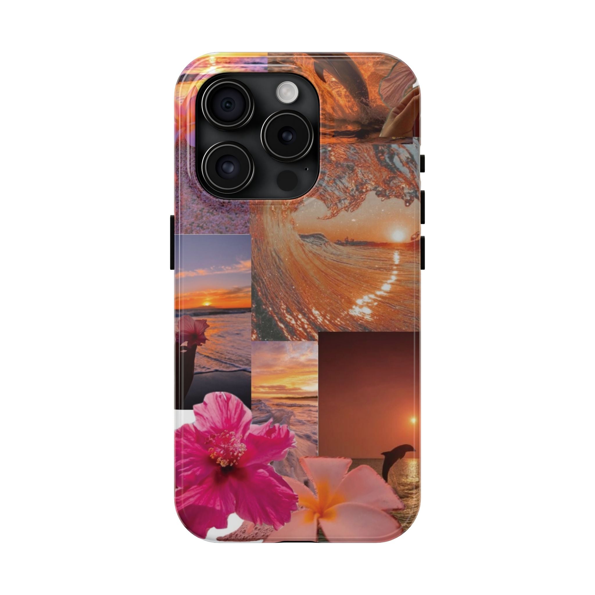 Tough Phone Case — Tropical Sunset Collage, Beach Wave & Hibiscus Protection