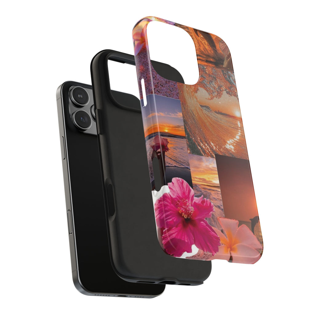 Tough Phone Case — Tropical Sunset Collage, Beach Wave & Hibiscus Protection