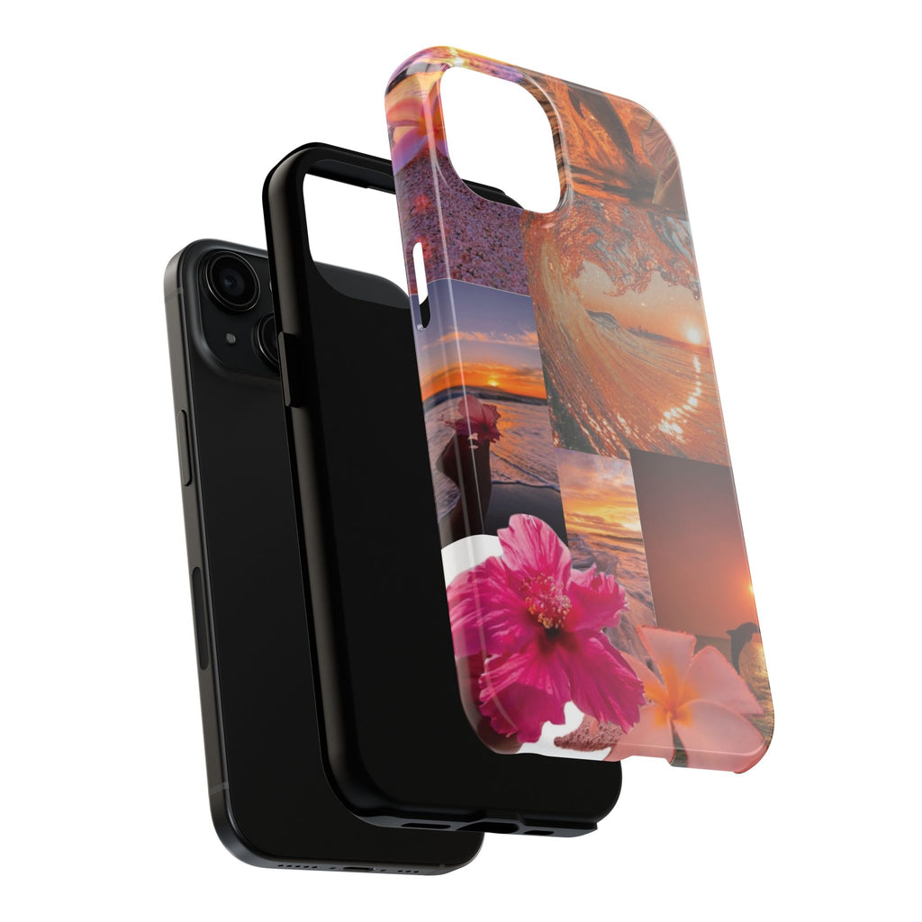 Tough Phone Case — Tropical Sunset Collage, Beach Wave & Hibiscus Protection