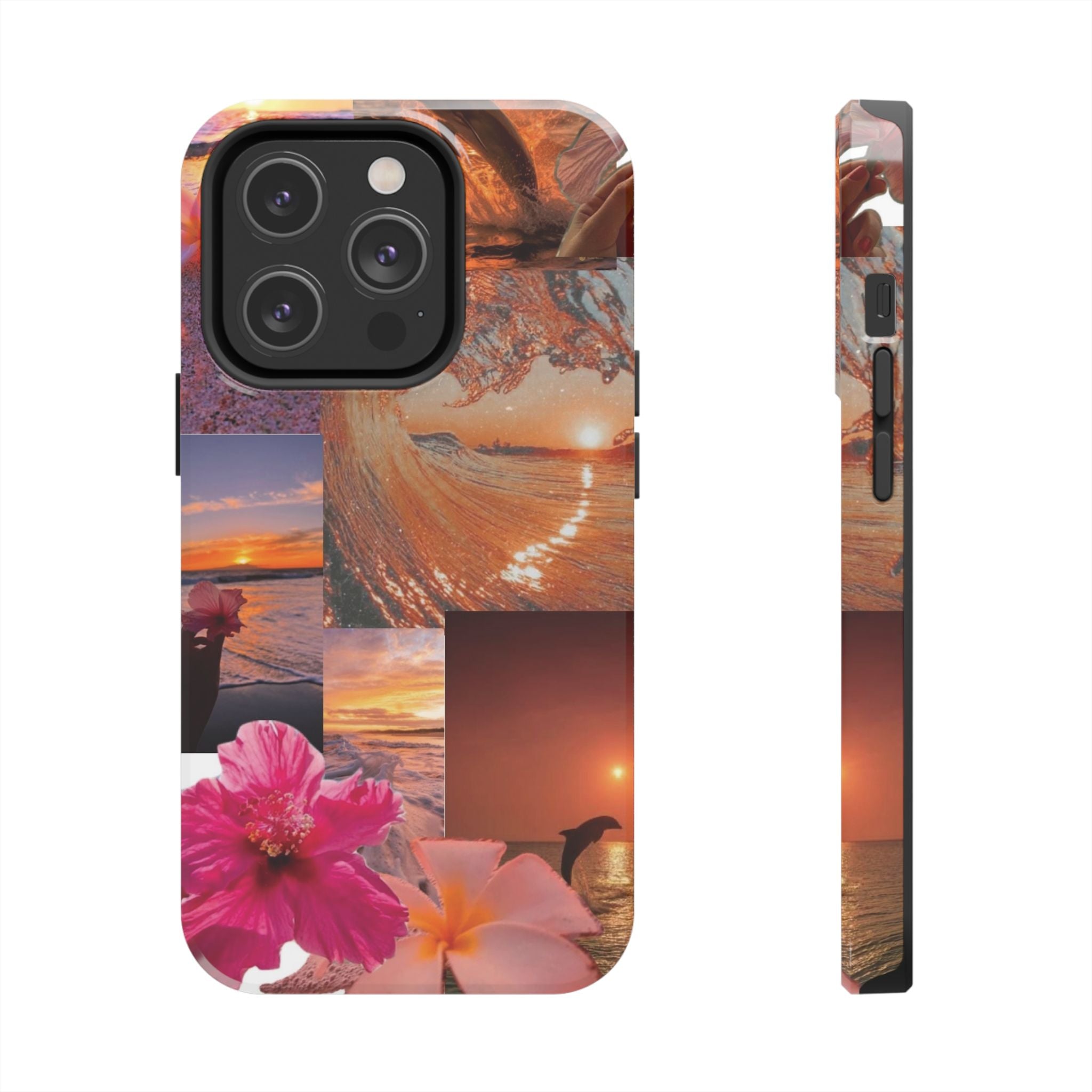 Tough Phone Case — Tropical Sunset Collage, Beach Wave & Hibiscus Protection