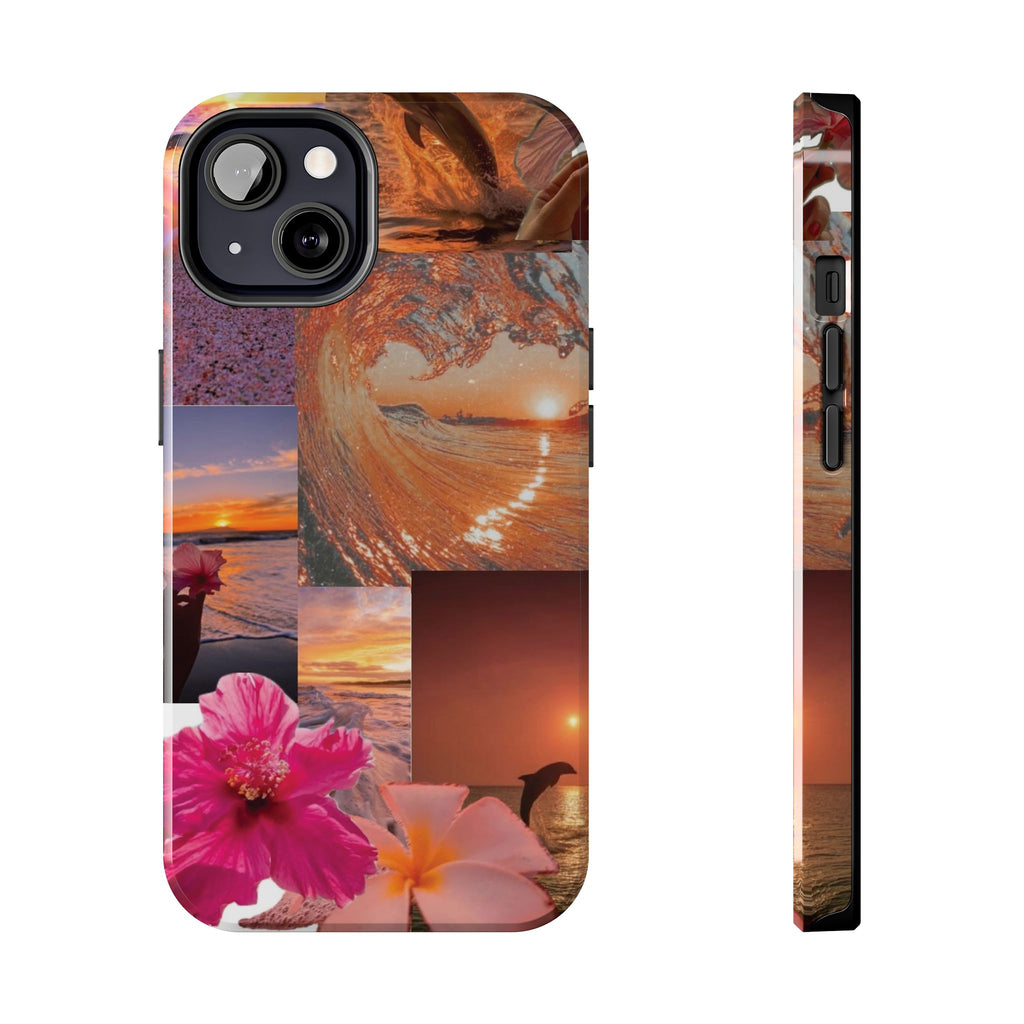 Tough Phone Case — Tropical Sunset Collage, Beach Wave & Hibiscus Protection