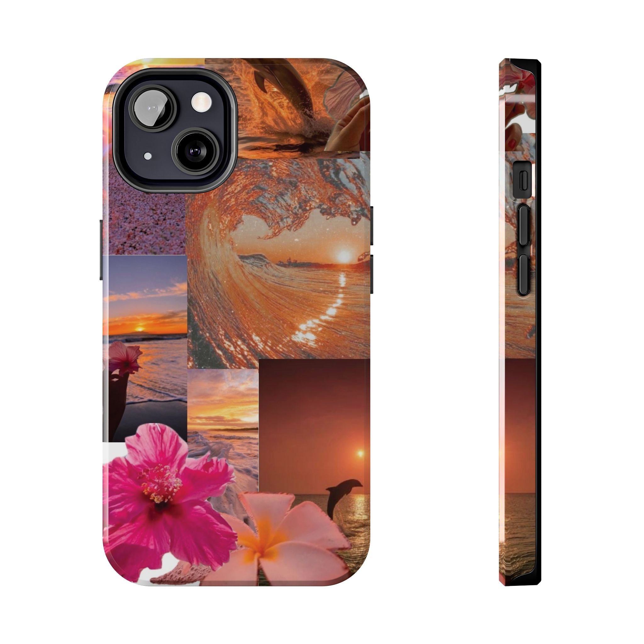 Tough Phone Case — Tropical Sunset Collage, Beach Wave & Hibiscus Protection