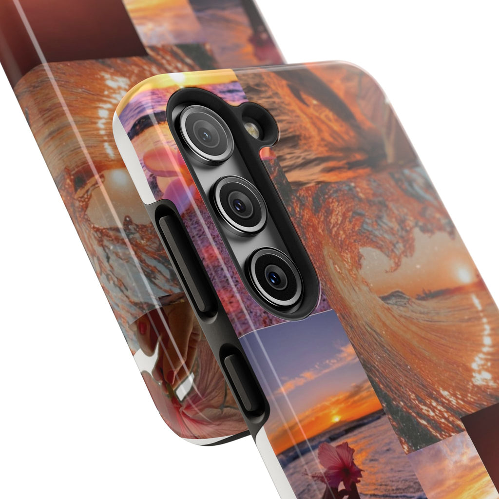 Tough Phone Case — Tropical Sunset Collage, Beach Wave & Hibiscus Protection