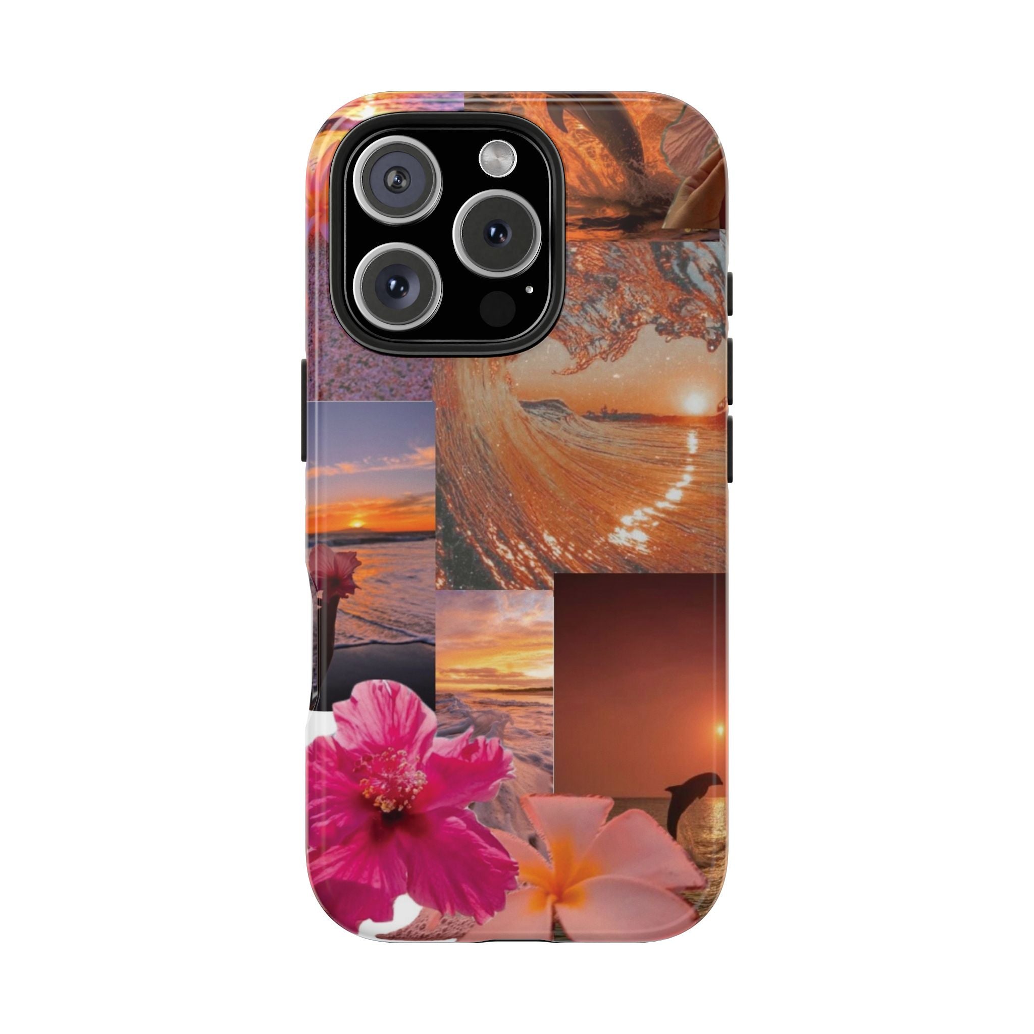 Tough Phone Case — Tropical Sunset Collage, Beach Wave & Hibiscus Protection