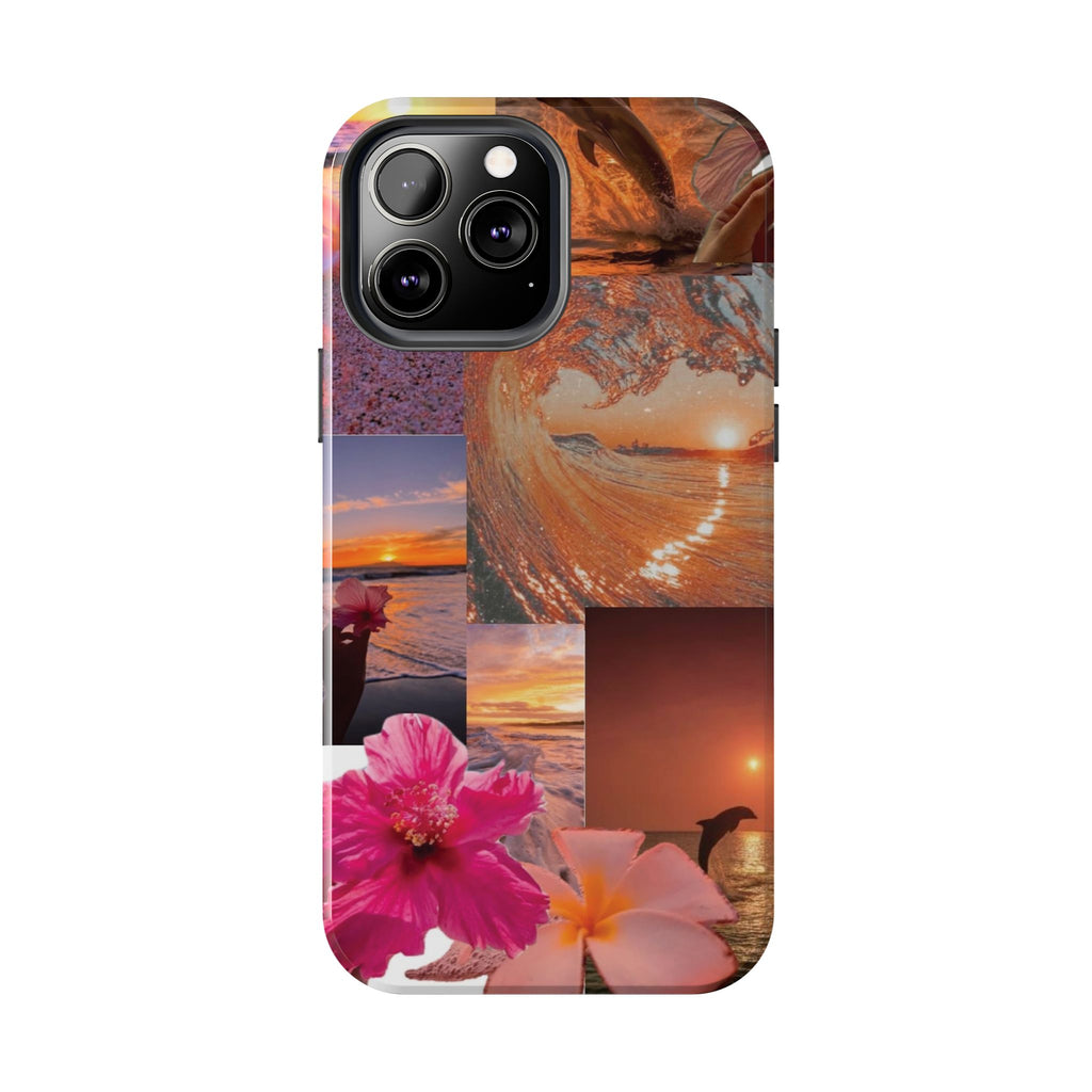 Tough Phone Case — Tropical Sunset Collage, Beach Wave & Hibiscus Protection