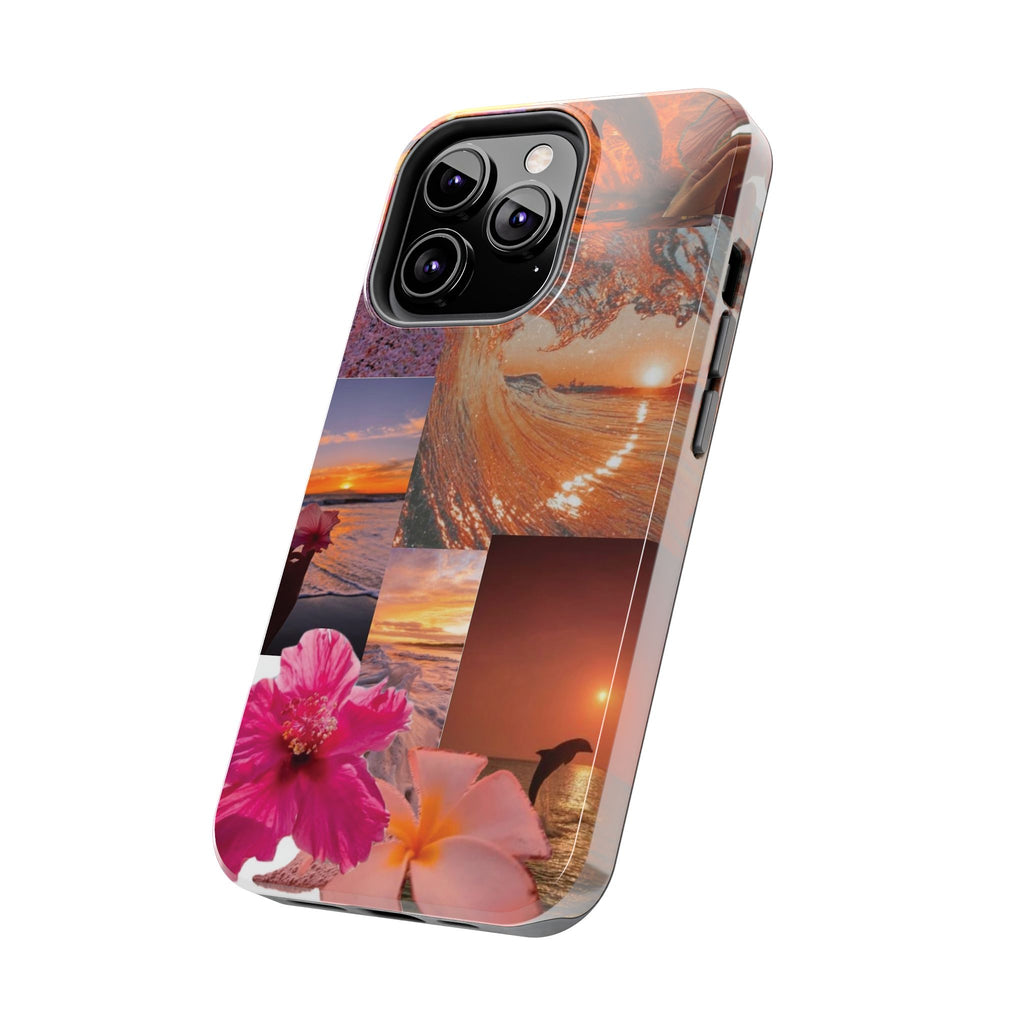Tough Phone Case — Tropical Sunset Collage, Beach Wave & Hibiscus Protection