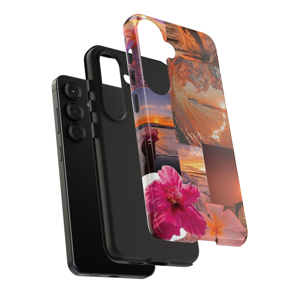 Tough Phone Case — Tropical Sunset Collage, Beach Wave & Hibiscus Protection