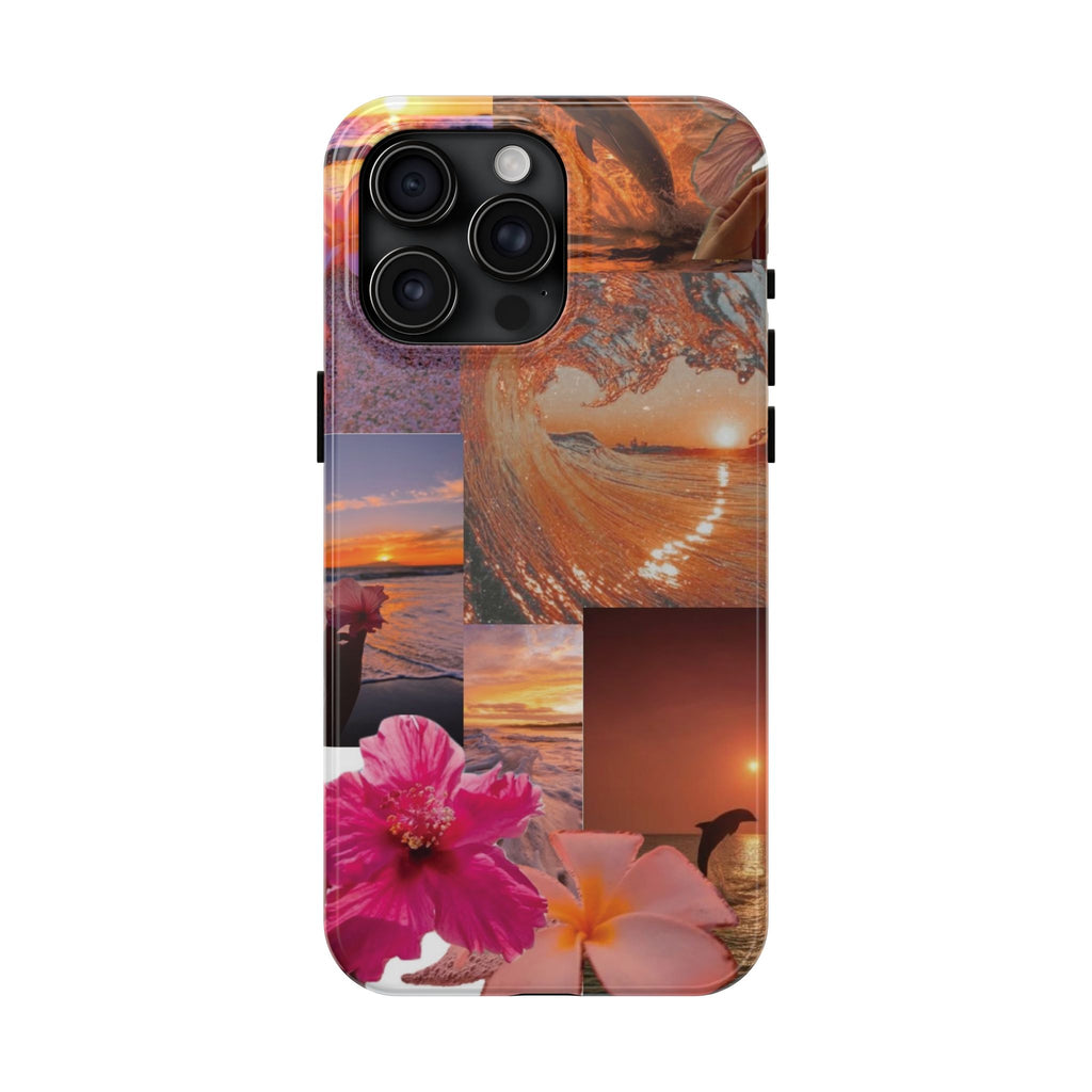 Tough Phone Case — Tropical Sunset Collage, Beach Wave & Hibiscus Protection