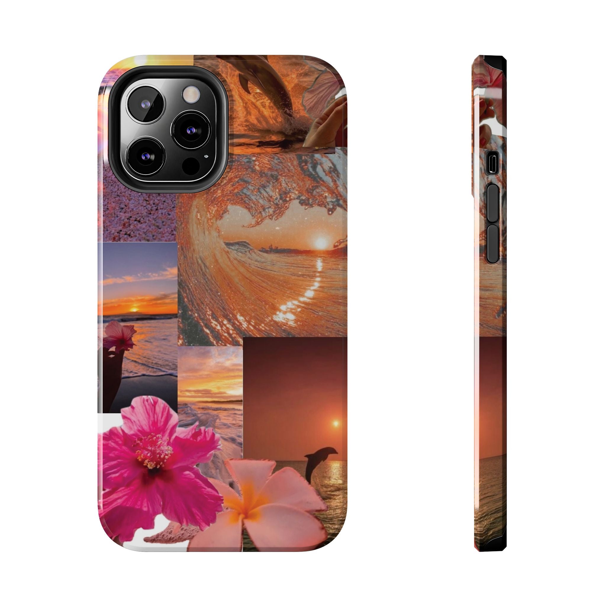 Tough Phone Case — Tropical Sunset Collage, Beach Wave & Hibiscus Protection