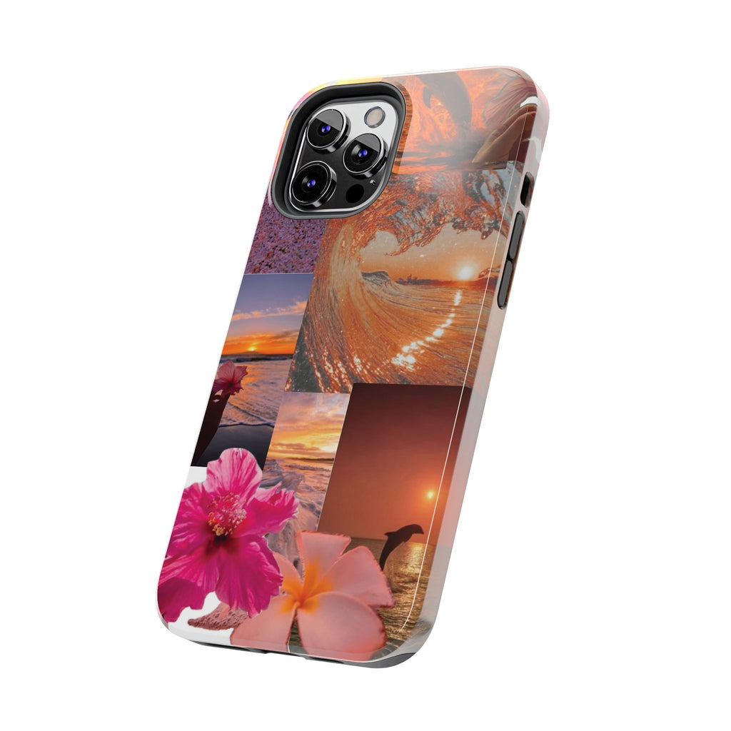 Tough Phone Case — Tropical Sunset Collage, Beach Wave & Hibiscus Protection